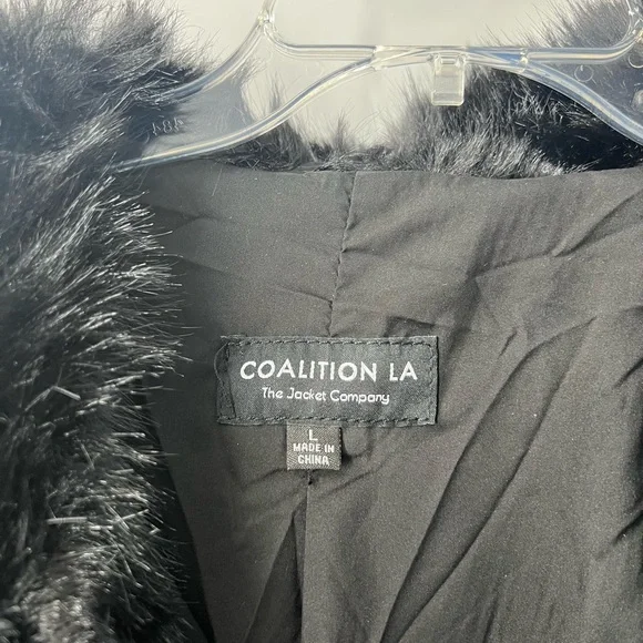 Coalition LA black faux fur coat women’s new large - Picture 5 of 8